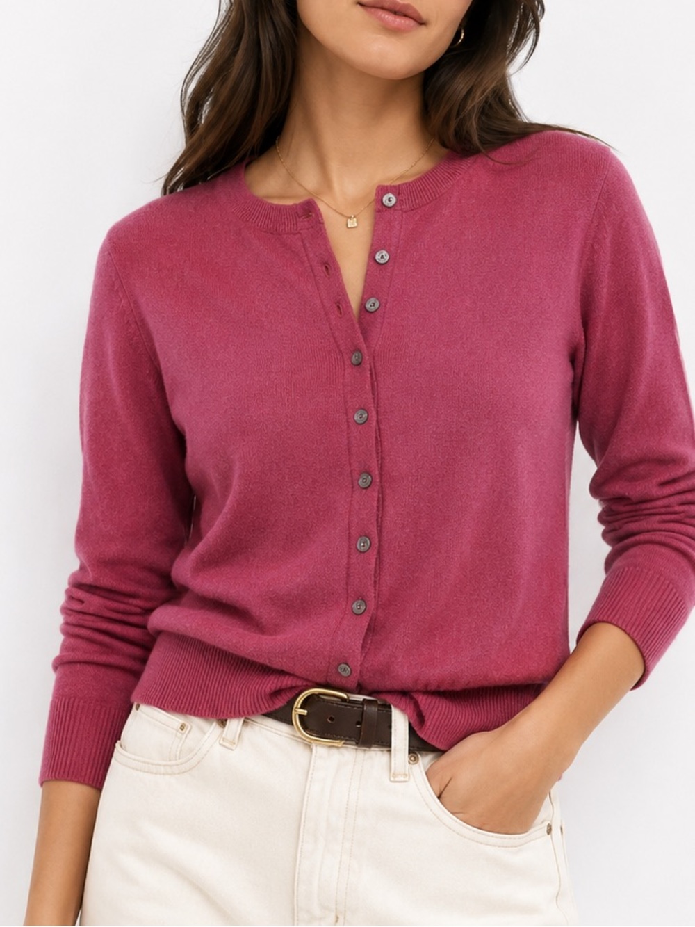 Banana Republic Berry Pink Cotton Cashmere Button Front Cardigan Sweater Size XL